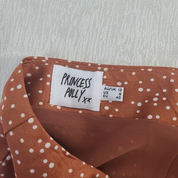 Princess Polly Mini polka dot brown women's mini skirt Size 8 Fall soft girl - Picture 9 of 11